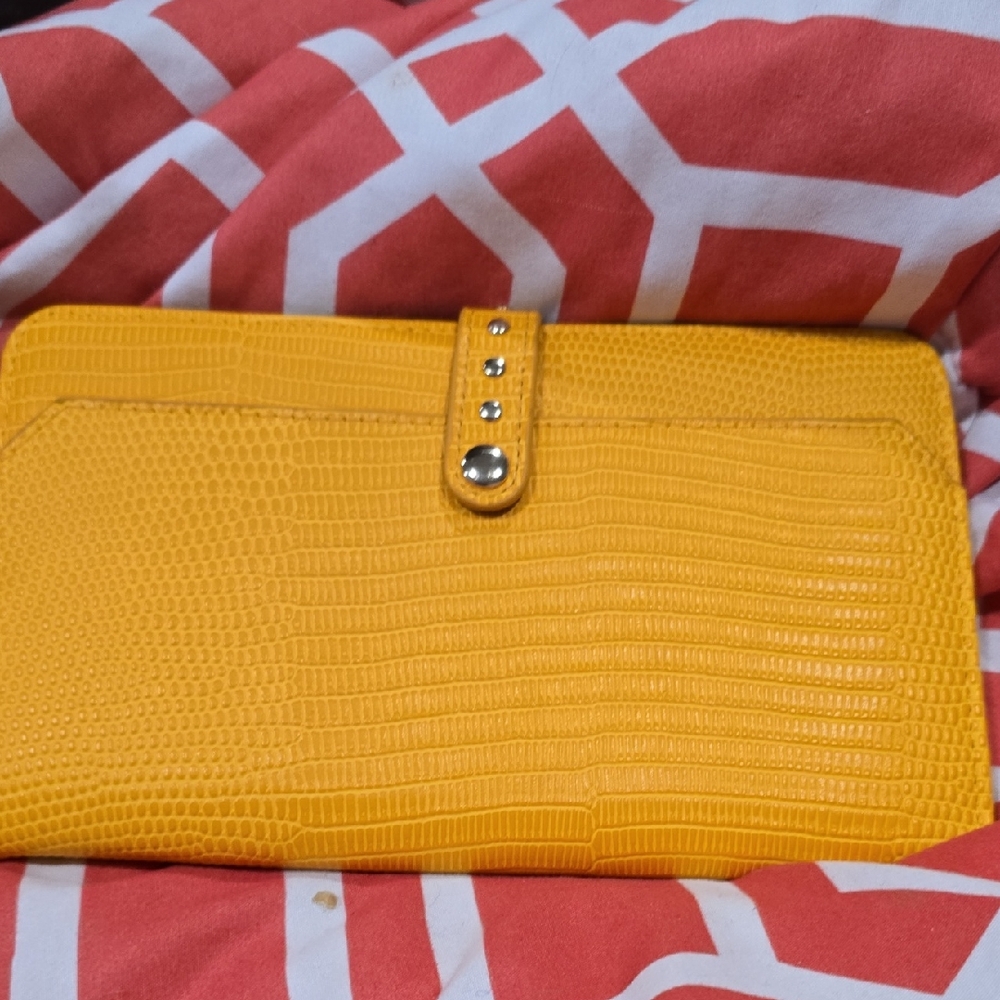 Cato Yellow Croc-Embossed Wristlet with Stud Details